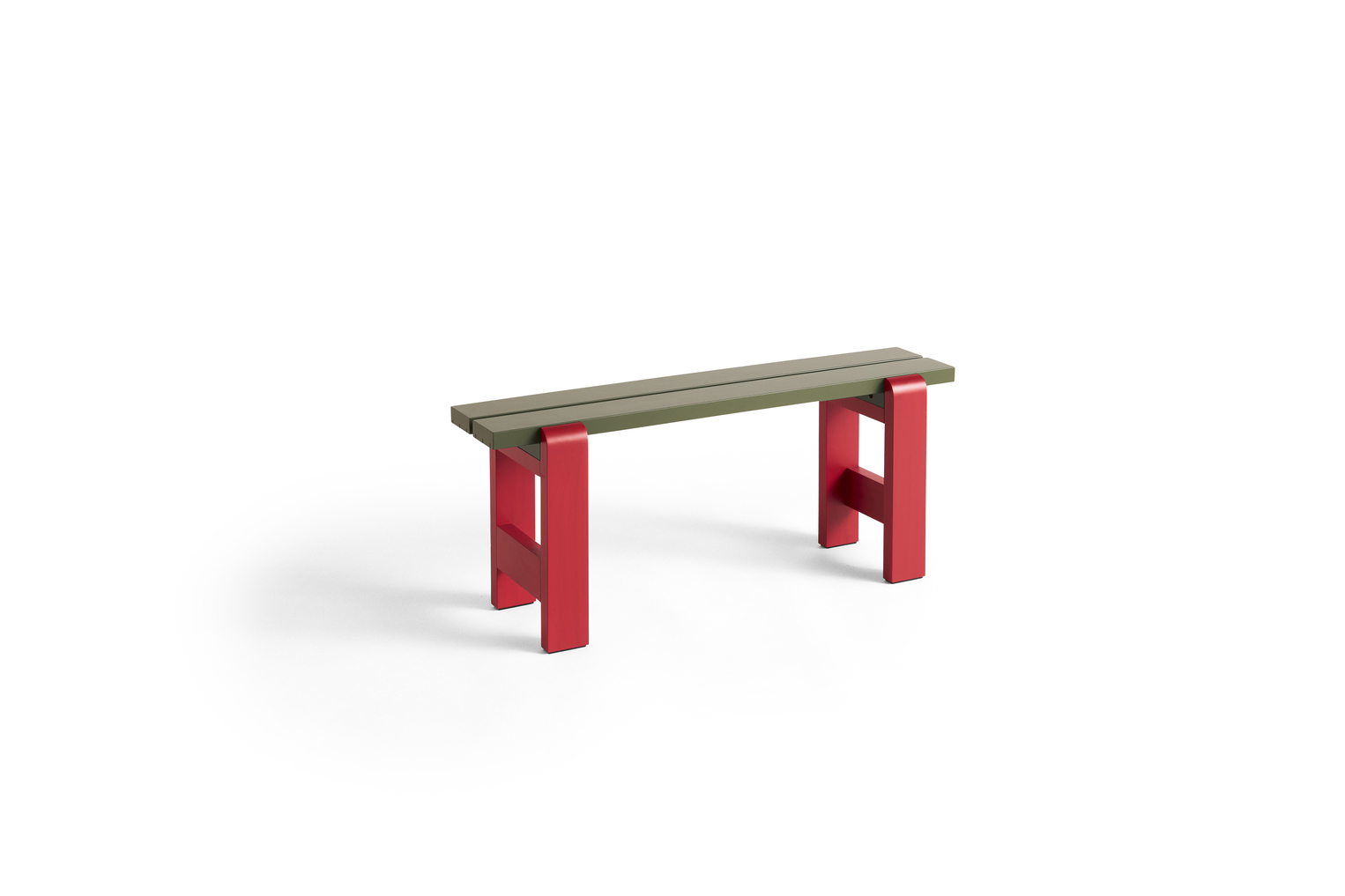 HAY Weekday Bench Duo Lacquered Pinewood Olive Benchtop Wine Red Bottom