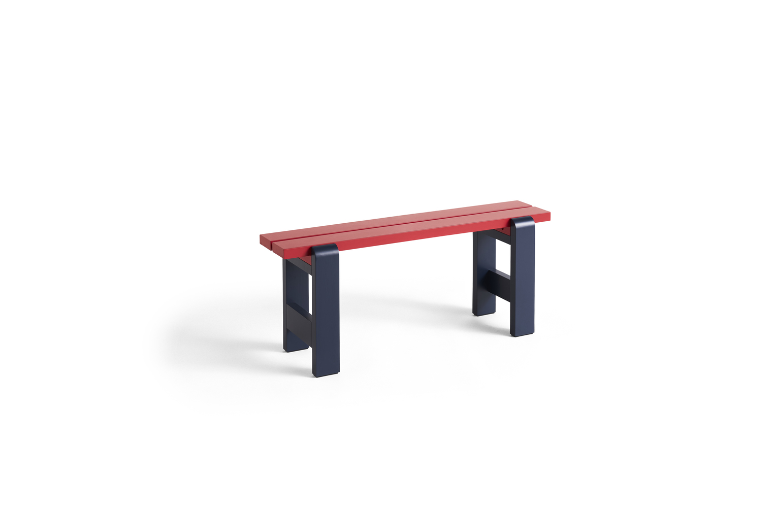 HAY Weekday Bench Duo Lacquered Pinewood Wine Red Benchtop Steel Blue Bottom