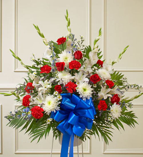 Red White And Blue Sympathy Standing Basket Funeral Arrangement