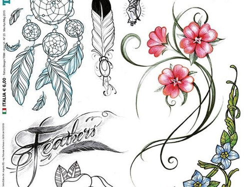 3ntini - Tattoo Flash Drawings - Fiori & Piume