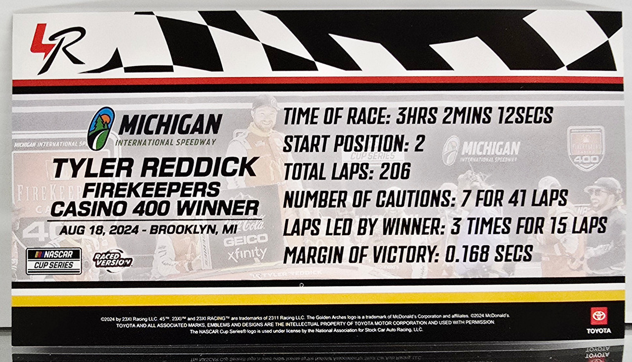 TYLER REDDICK 2024 MICHIGAN WIN RACED VERSION MCDONALDS 1/24 ARC