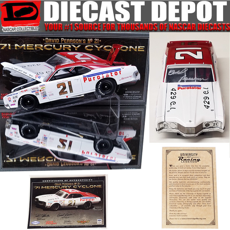 AUTOGRAPHED DAVID PEARSON 1971 #21 PUROLATOR 1/24 MERCURY CYCLONE