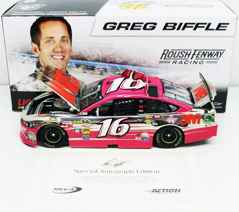 AUTOGRAPHED GREG BIFFLE 2013 PAINT THE TRACK PINK COLOR CHROME 3M