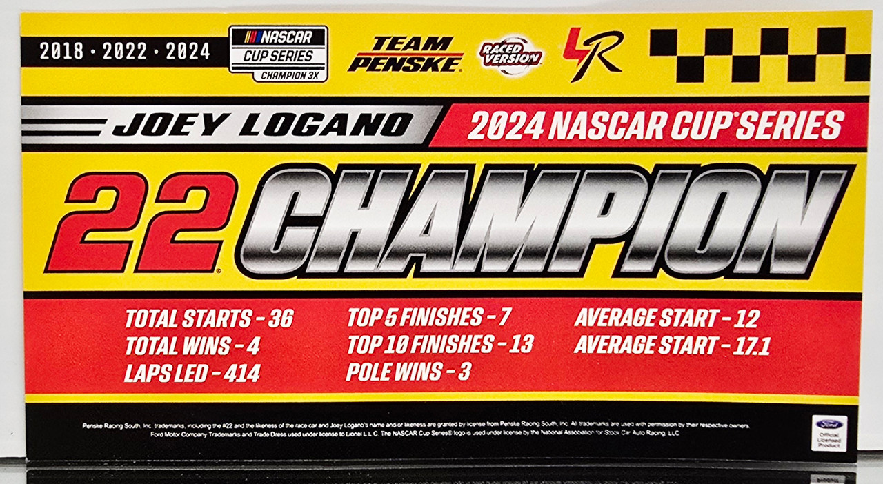 JOEY LOGANO 2024 CUP 3X CHAMPION COLOR CHROME 1/24 ARC DIECAST