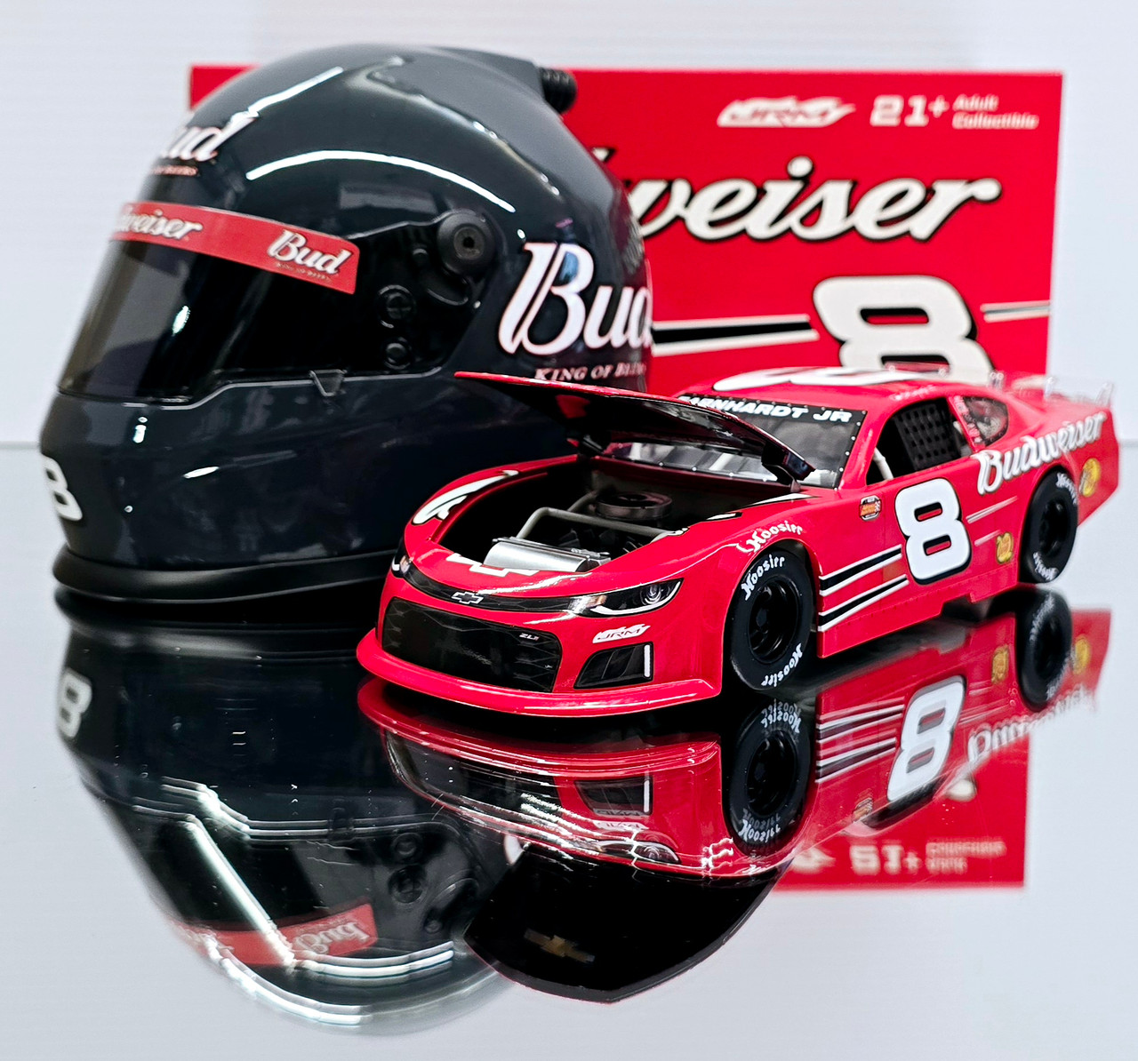 DALE EARNHARDT JR 2024 BUDWEISER LATE MODEL & MINI HELMET COMBO 1