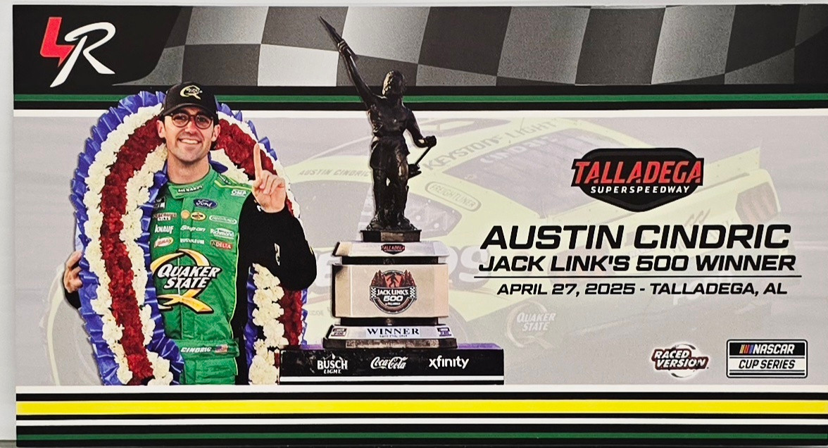 AUTOGRAPHED AUSTIN CINDRIC 2025 TALLADEGA WIN RACED VERSION QUAKER