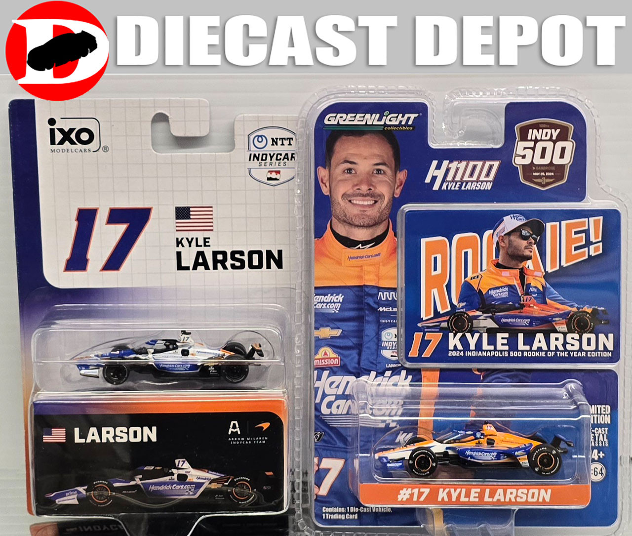 KYLE LARSON 2024 & 2025 HENDRICKCARS INDY 500 INDY CAR COMBO 1/64