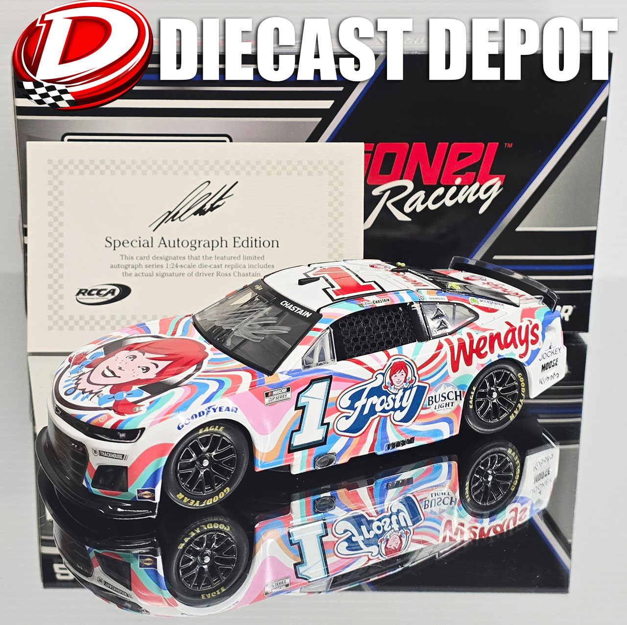 AUTOGRAPHED ROSS CHASTAIN 2025 WENDY'S FROSTY 1/24 ARC DIECAST