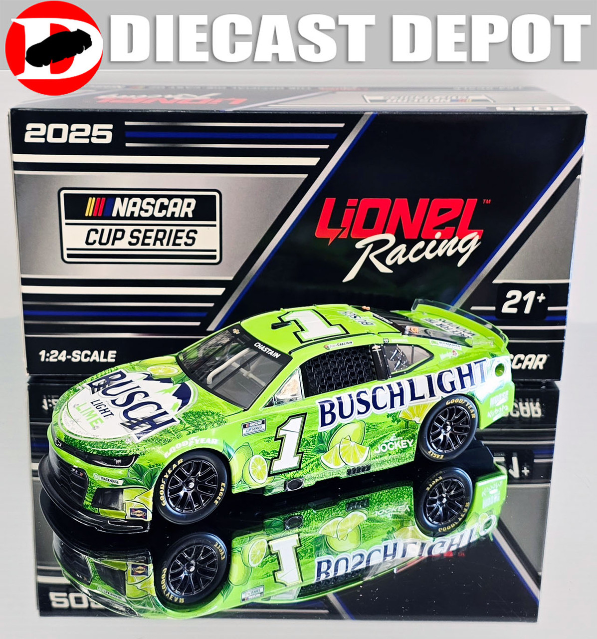 AUTOGRAPHED ROSS CHASTAIN 2025 BUSCH LIGHT LIME 1/24 ARC DIECAST