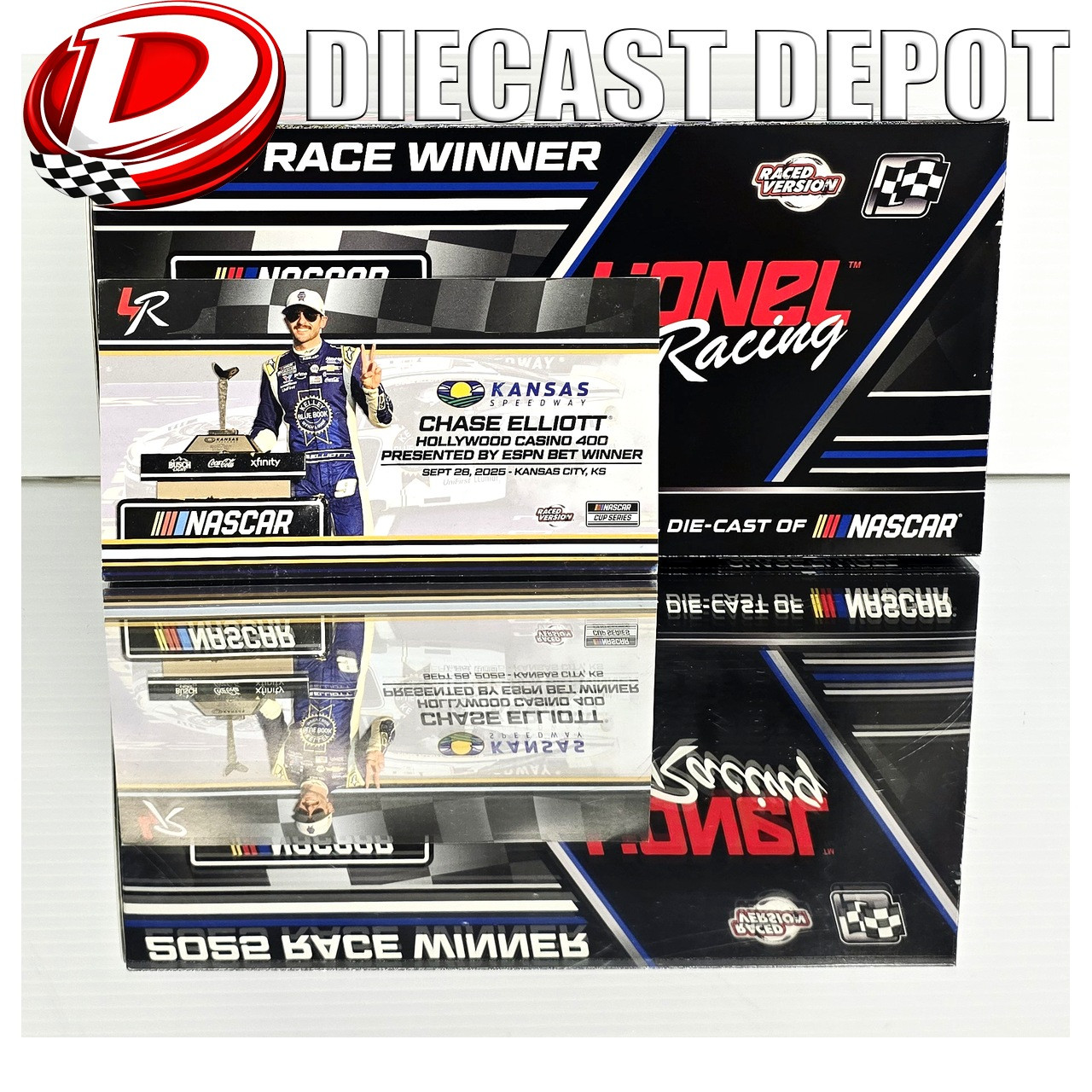 CHASE ELLIOTT 2025 KANSAS WIN KELLEY BLUE BOOK RACED VERSION
