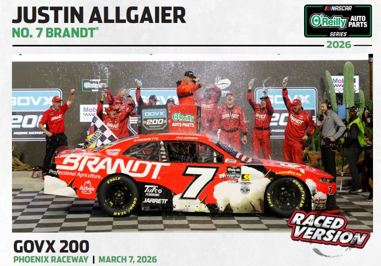 AUTOGRAPHED JUSTIN ALLGAIER 2026 PHOENIX WIN RACED VERSION BRANDT AUTOGRAPHED JUSTIN ALLGAIER 2026 PHOENIX WIN RACED VERSION BRANDT