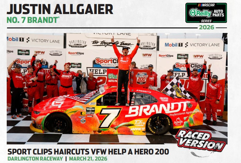 AUTOGRAPHED JUSTIN ALLGAIER 2026 DARLINGTON WIN RACED VERSION