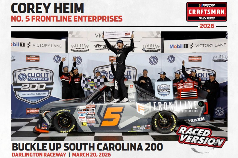 COREY HEIM 2026 DARLINGTON WIN RACED VERSION FRONTLINE TRUCK 1/64