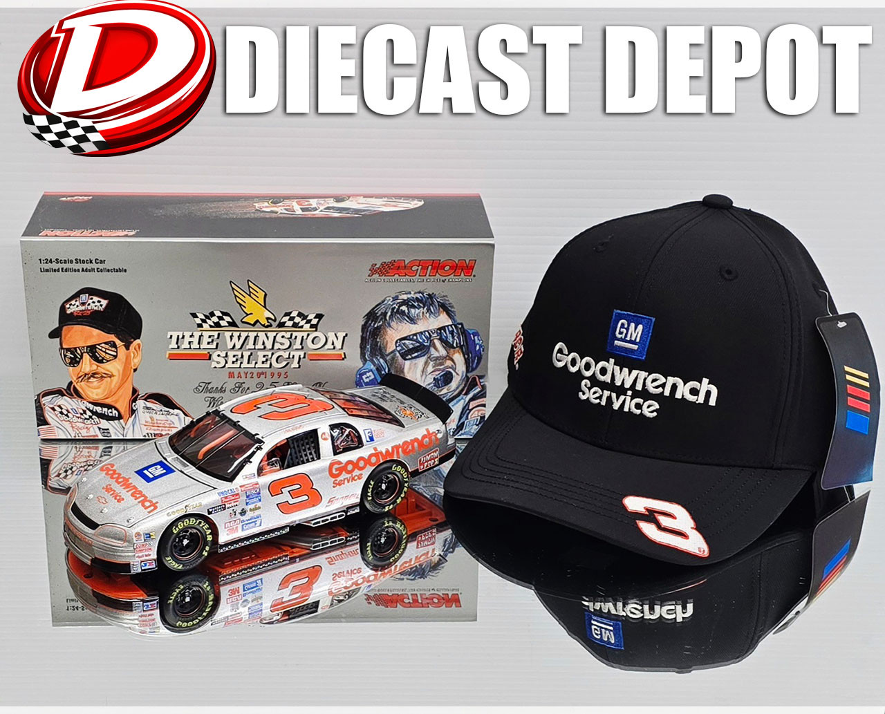 カビゴン　メタリックミニカー シルバー＆レッド DALE EARNHARDT SR SILVER SELECT CAR & HAT COMBO DEAL 1/24 ACTION