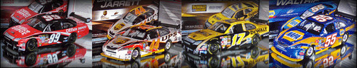 2008 4-CAR ASSORTMENT MICHAEL WALTRIP NAPA, DALE JARRETT UPS, CARL EDWARDS OFFICE DEPOT, MATT KENSETH DEWALT 1/24 ACTION