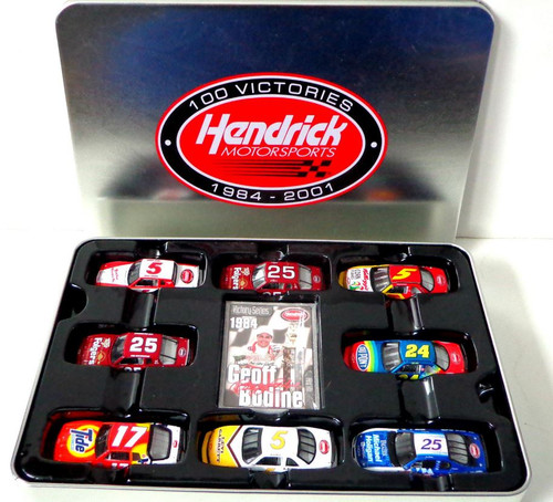 HENDRICK MOTORSPORTS 100 WINS SPECIAL 8-CAR DIECAST SET (JEFF GORDON, TIM RICHMOND,  DARRELL WALTRIP, TERRY LABONTE, GEOFF BODINE,  RICKY RUDD, KEN SCHRADER, AND JERRY NADEAU) 1/64 ACTION