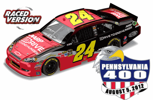 JEFF GORDON 2012 #24 POCONO WINNER RACED VERSION W/ COLLECTOR CARD & BAG OF CONFETTI 1/24 ACTION