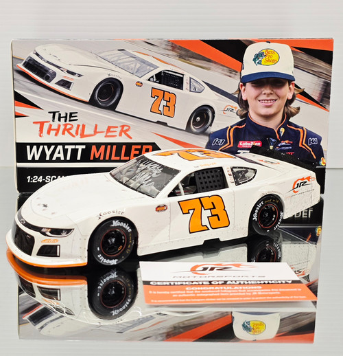 DUAL AUTOGRAPHED WYATT MILLER (DALE JR'S NEPHEW) 2025 HICKORY MOTOR SPEEDWAY WIN RACED VERSION LATE MODEL 1/24 ARC DIECAST
