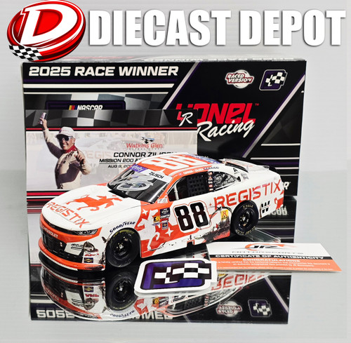 DUAL AUTOGRAPHED CONNOR ZILISCH 2025 POCONO WIN REGISTIX RACED VERSION 1/24 ARC DIECAST (SIGNED BY DALE JR AND CONNOR ZILISCH) (ADVANCED ORDER)