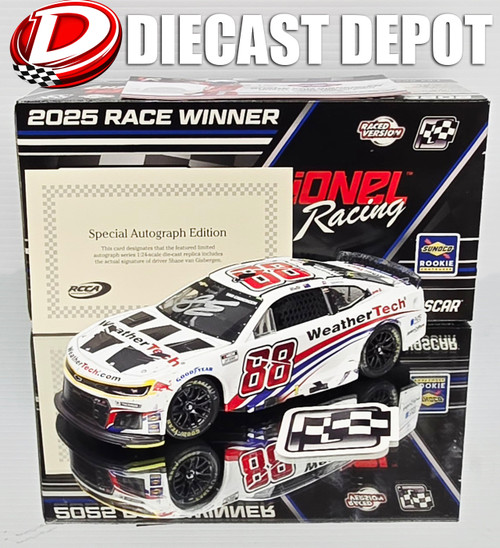 AUTOGRAPHED SHANE VAN GISBERGEN 2025 CHICAGO STREET COURSE WIN RACED VERSION WEATHERTECH 1/24 ARC DIECAST
