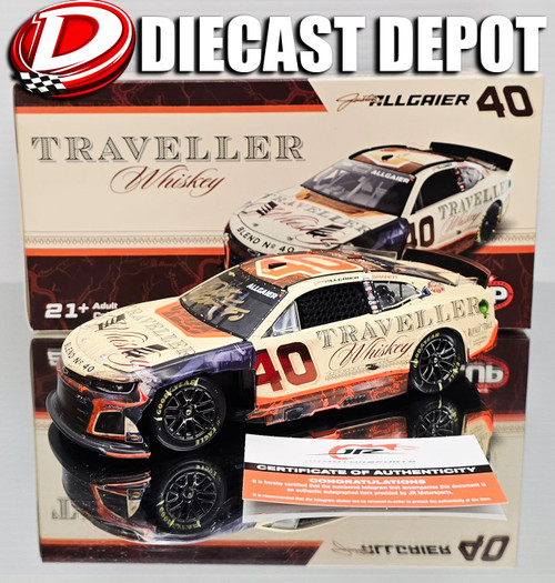 AUTOGRAPHED JUSTIN ALLGAIER 2025 TRAVELLER WHISKEY RACED VERSION  1/24 ARC DIECAST W/ SOUND BASE