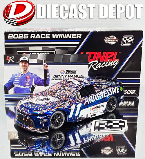 DENNY HAMLIN 2025 DOVER WIN RACED VERSION PROGRESSIVE *COLOR CHROME* 1/24 ARC DIECAST