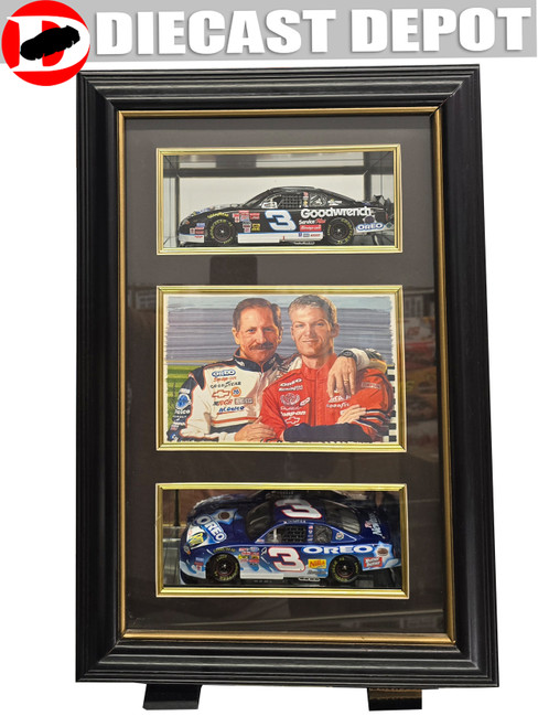 DALE EARNHARDT SR &  JR 2-CAR SET W/ DISPLAY CASE BY THOMAS PACCONI CLASSICS 1/24 SCALE ACTION DIECASTS