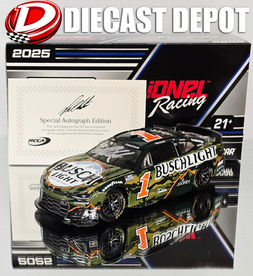 AUTOGRAPHED ROSS CHASTAIN 2025 BUSCH LIGHT CAMO 1/24 ARC DIECAST
