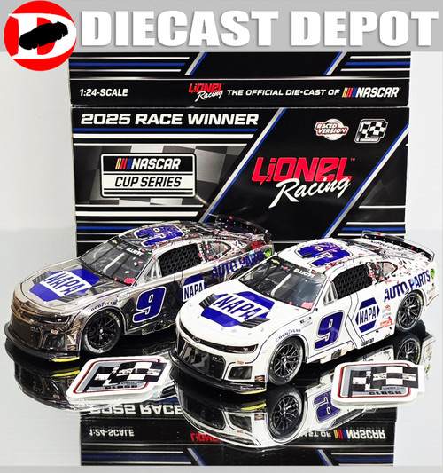 CHASE ELLIOTT 2025 CLASH  WIN BOWMAN GRAY RACED VERSION 2-CAR COMBO (STANDARD & COLOR CHROME) 1/24 ARC DIECAST CHASE ELLIOTT 2025 CLASH  WIN BOWMAN GRAY RACED VERSION 2-CAR COMBO (STANDARD & COLOR CHROME) 1/24 ARC DIECAST