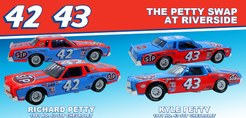 RICHARD & KYLE PETTY 1981 STP "THE PETTY SWAP AT RIVERSIDE" 2-CAR SET 1/64 ARC DIECAST (ADVANCED ORDER)