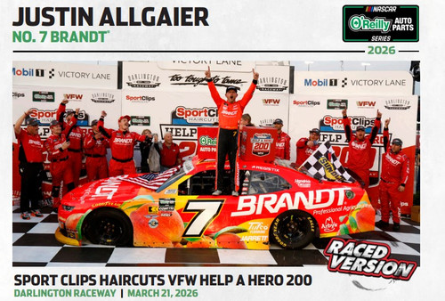 AUTOGRAPHED JUSTIN ALLGAIER 2026 DARLINGTON WIN RACED VERSION BRANDT 1/24 ARC DIECAST (ADVANCED ORDER)