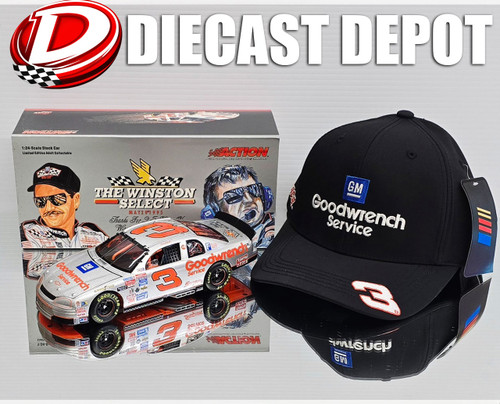 DALE EARNHARDT SR SILVER SELECT CAR & HAT COMBO DEAL 1/24 ACTION CWB DIECAST