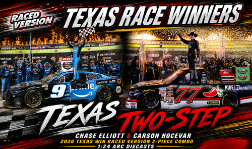 TEXAS 2-STEP COMBO- CHASE ELLIOTT & CARSON HOCEVAR 2026 TEXAS WIN RACED VERSION 2-PIECE COMBO DEAL 1/24 ARC DIECASTS (ADVANCED ORDER)