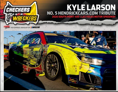 KYLE LARSON 2026 *CHECKERS OR WRECKERS* RACED VERSION  HENDRICKCARS.COM (KYLE BUSCH TRIBUTE) 1/24 ARC DIECAST (ADVANCED ORDER)