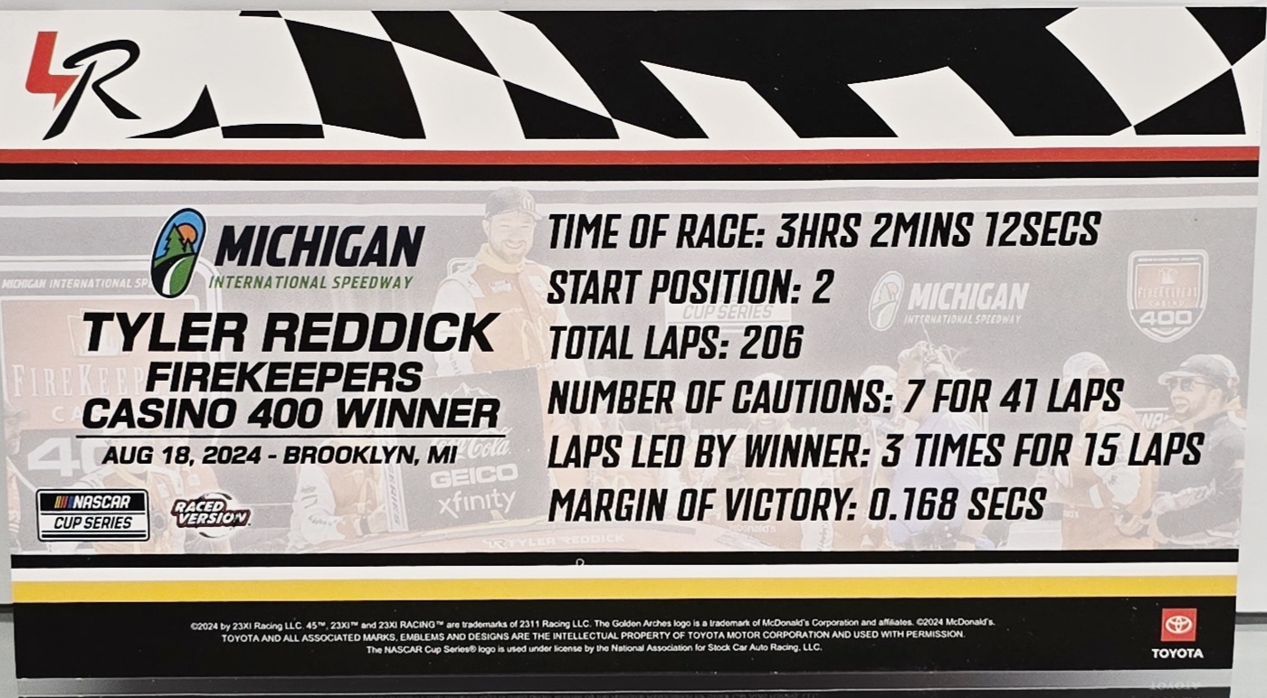TYLER REDDICK 2024 MICHIGAN WIN RACED VERSION MCDONALDS 1/24 ELITE