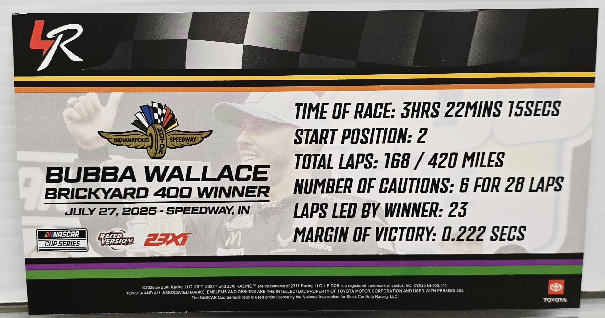 BUBBA WALLACE 2025 INDY BRICKYARD 400 WIN CHUMBA CASINO 1/24 ARC