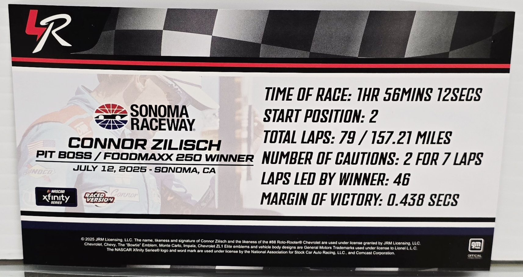 CONNOR ZILISCH 2025 SONOMA WIN RACED VERSION ROTO ROOTER 1/24 ARC