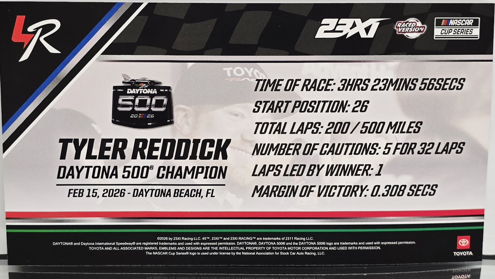 TYLER REDDICK 2026 DAYTONA 500 WIN CHUMBA CASINO RACED VERSION 1