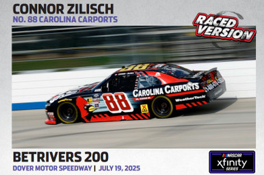 CONNOR ZILISCH 2025 DOVER WIN RACED VERSION CAROLINA CARPORTS 1/24
