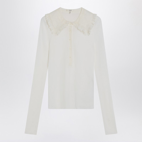 Chloé White Henley shirt in wool knit LP-CH25AHT58667/R_CHLOE-107_108