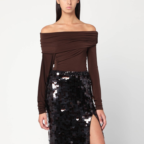 THE ANDAMANE Top with bare shoulders in brown jersey LP-T180721BTJP107/R_ANDAM-DB_102