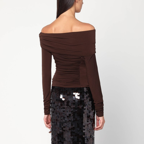 THE ANDAMANE Top with bare shoulders in brown jersey LP-T180721BTJP107/R_ANDAM-DB_102