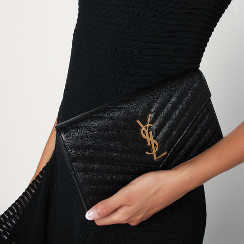 Saint Laurent Black Cassandre chain clutch bag LP-377828BOW01/R_YSL-1000_100