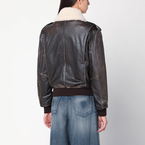HALFBOY Brown leather bomber jacket with shearling collar LP-HF251WL005LT021/R_HALF-B17_323