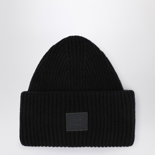 Acne Studios Black large face logo beanie - Yak LP-C40424DWO/R_ACNE-900_100