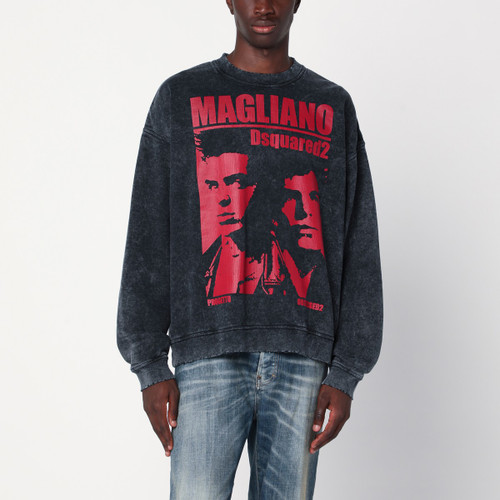 Magliano X D2 Charcoal vintage-effect sweatshirt with logo print LP-S71GU0744S25030/R_DSQUA-814_323