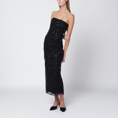 ROTATE Birger Christensen Black beaded fringe midi dress LP-114622100PL/R_ROTAT-100_108