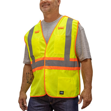 Hi-Visibility Solid Break-A-Way Vest ANSI II Class 2 ISEA 107-2015 Compliant Velcro Reflective Striping Orange Trim