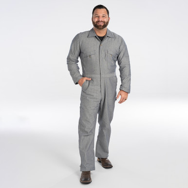 Fisher Stripe Unlined Long Sleeve Coverall Water Stain Resistant Relaxed Fit Bi-Swing Back Reinforced Pockets Heavy-Duty Zipper