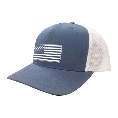 KEY American Flag Hat Six Panel Two Tone Polyester Cotton Mesh Embroidered Adjustable Snapback Trucker Cap